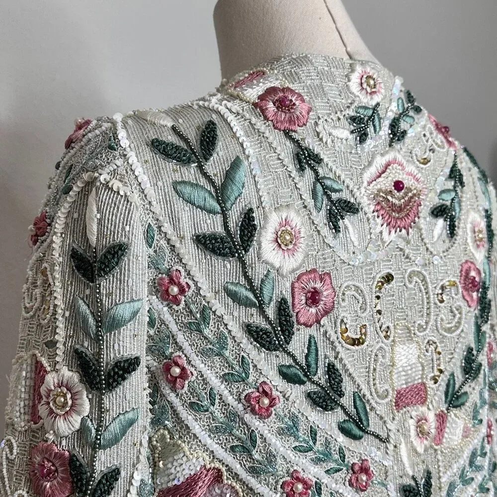 Vintage Richilene Beaded Jacket Silk Slip Dress Set Embroidered Formal XS/ S